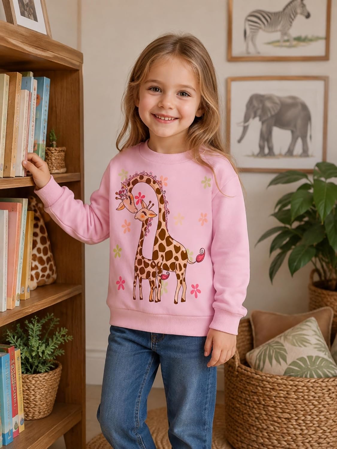 Toddler Girls Giraffe Sweatshirts Cotton Casual Pink Giraffe Sweater Shirts Clothes Crewneck Winter Long Sleeve Tops 3t