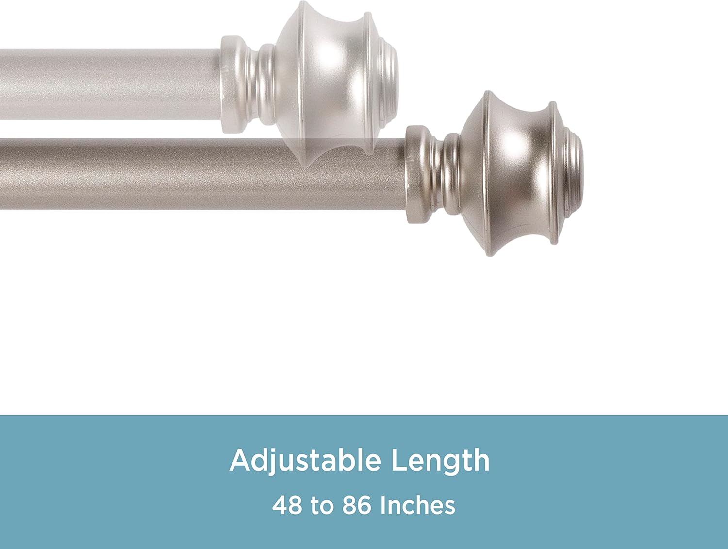 Kenney KN71870 Phoenix Knob End Standard Decorative Window Curtain Rod, 48-86" Adjustable Length, Brushed Nickel Finish, 5/8" Diameter Steel Tube
