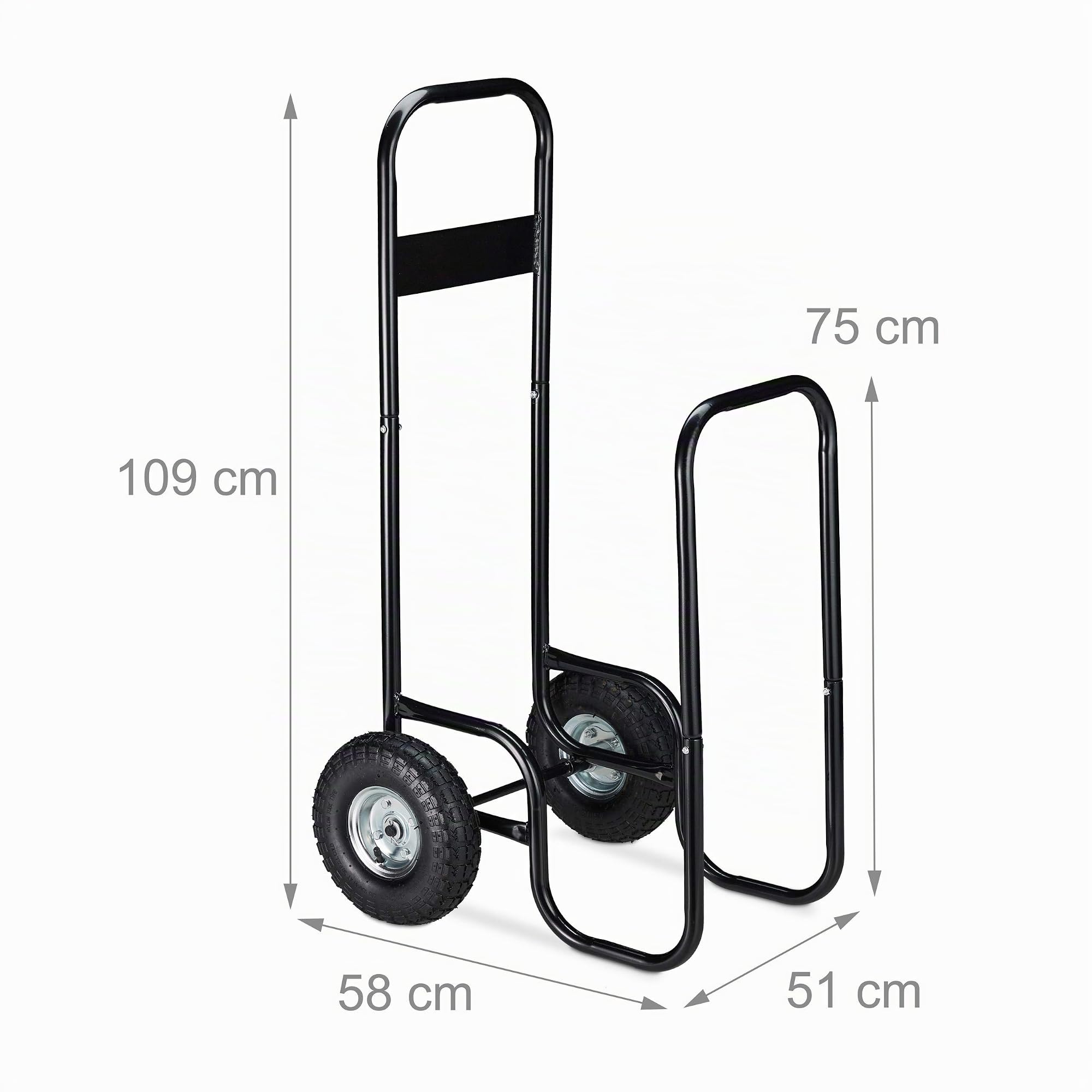Relaxdays Carro para Leña con Ruedas, Carretilla Leños, Leñero con Funda Protectora, Acero, 60kg, para Almacenaje, Negro