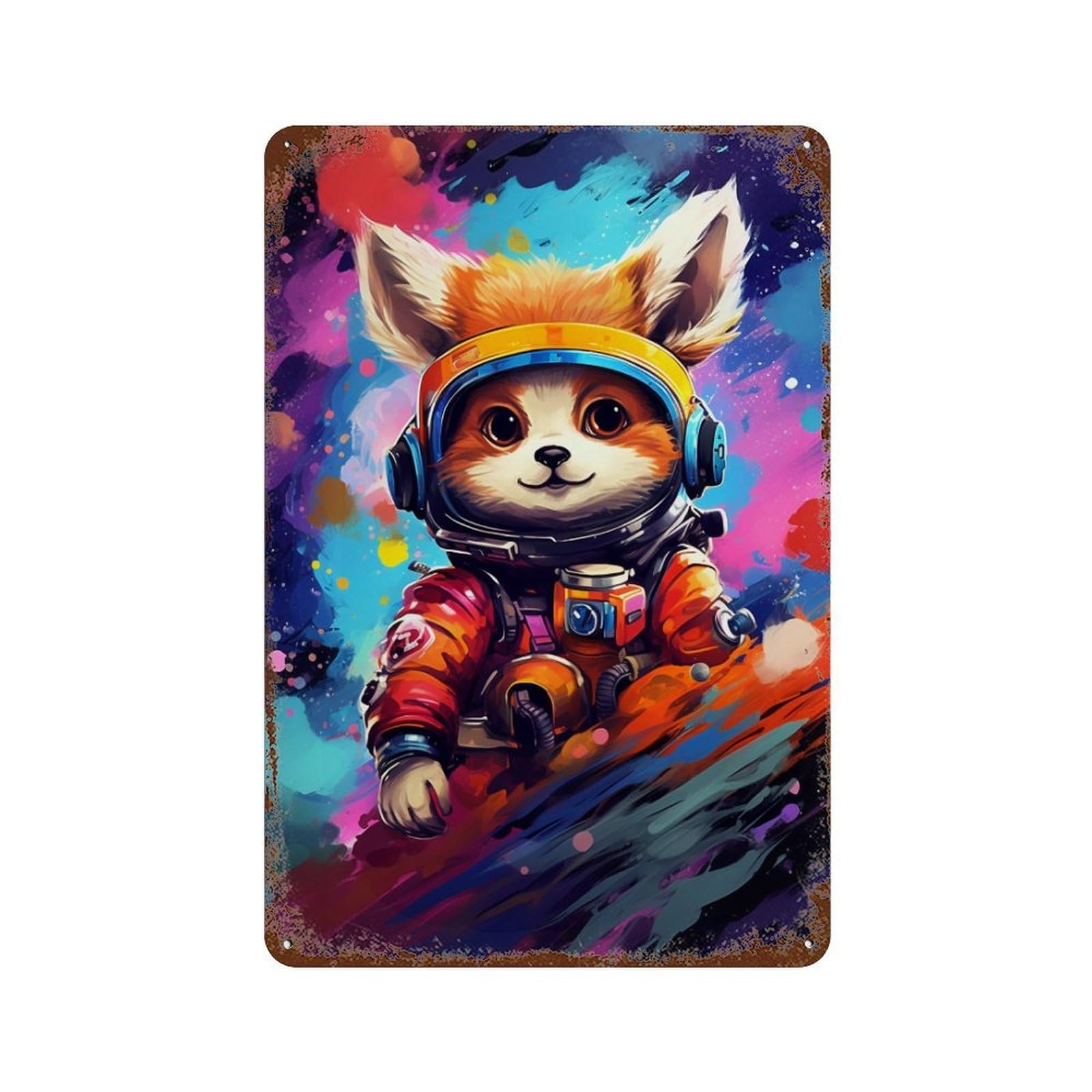 Garage Style Cosmic Fox Explorer Rust Effect Tin Sign 11.8"x7.9", Shabby Chic Decor for Bar And Workshop