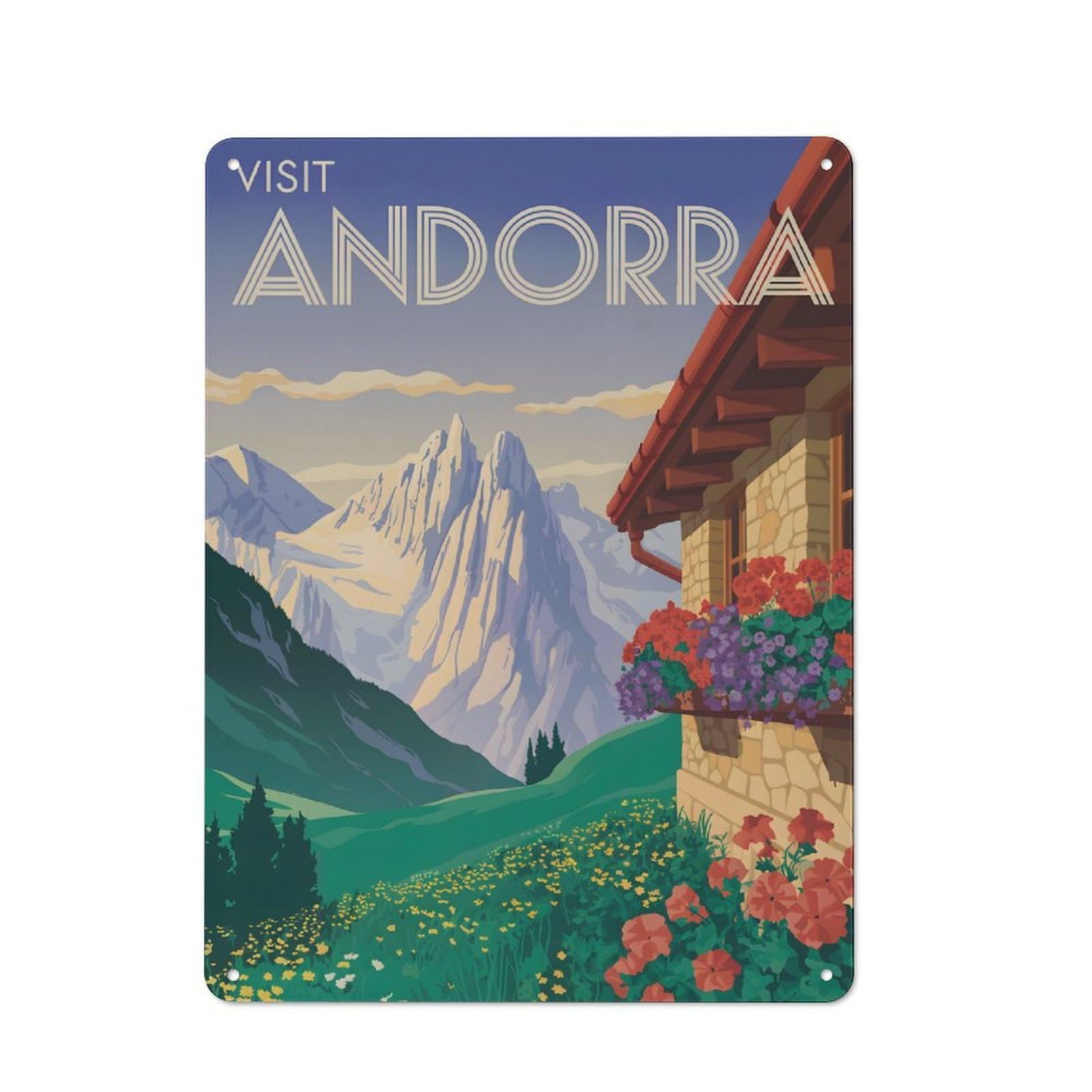 Junmoney Style-21 Visit Andorra Travel (3) Everyday Metal Wall Decor 40X30cm, Decorative Tin Plaque For Flat, Dorm Room, Lounge Or Cafe