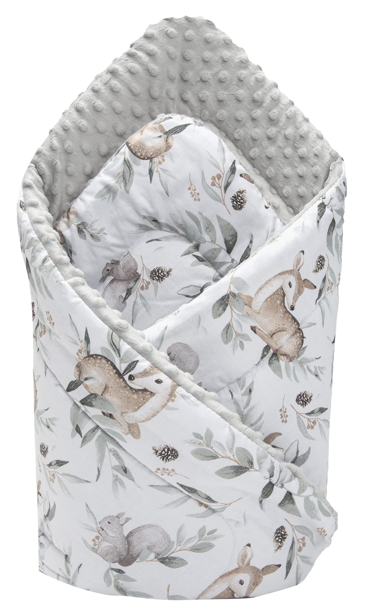 Medi Partners Swaddling Blanket 100% Cotton 75x75cm Double Sided Soft All Year Round Multifunctional Anti-Allergic Babies (Deer in leaves with grey Plush)