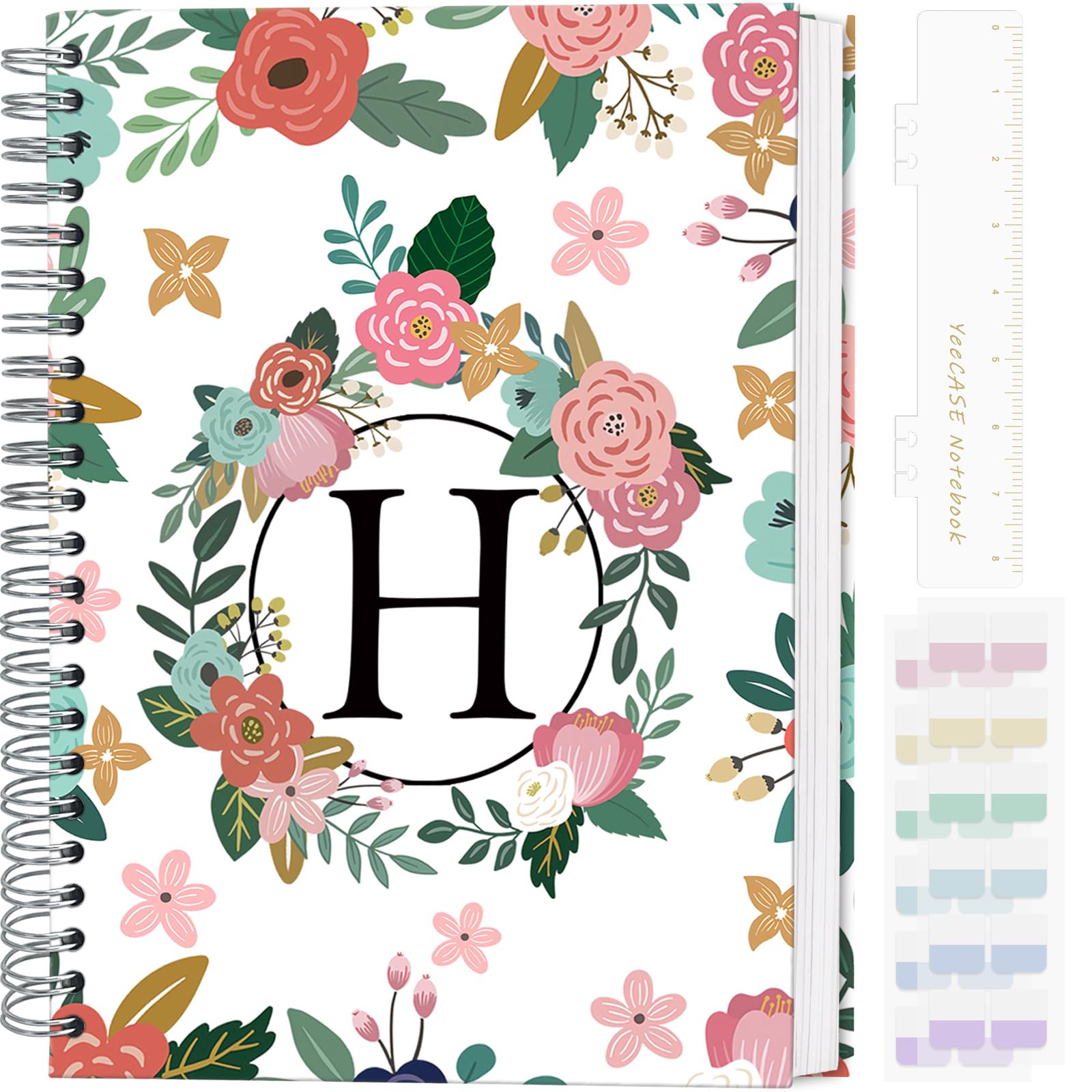 YeeCASE Hardcover Spiral Notebook Journal 5.7” x 8”, 120 Pages Journals for Women Men, A5 College Ruled Notebooks, Cute Floral Letter Spiral Journal