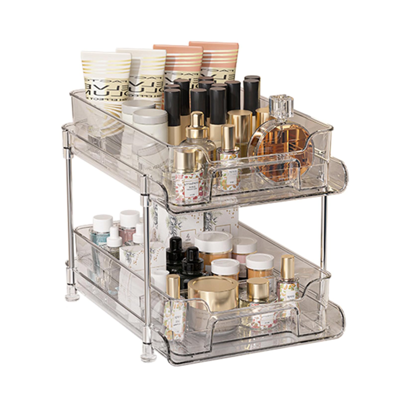 Elegantes organizadores de cosméticos extraíbles, resistentes para entusiastas del maquillaje, estante de almacenamiento transparente, organizador de cosméticos, suministros para minoristas