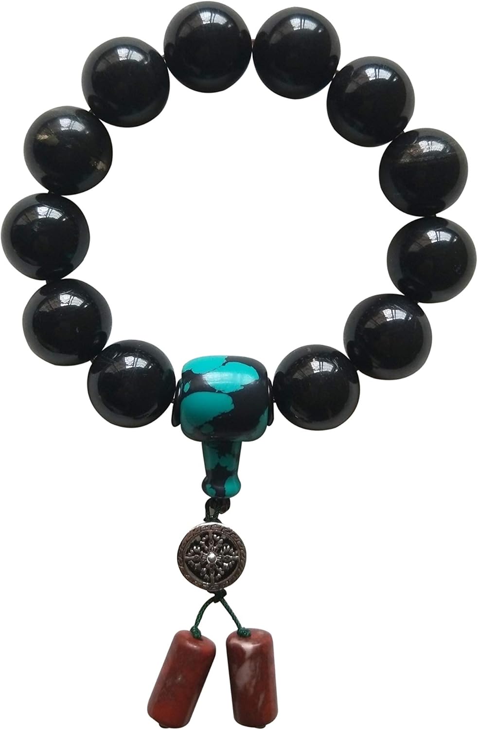SHYZ Yizi Natural Lucky Semi-Precious Plum Flower Bloodstone/Volcanic Crystallization Beaded Stretch Bracelet 18mm Round Beads for Men