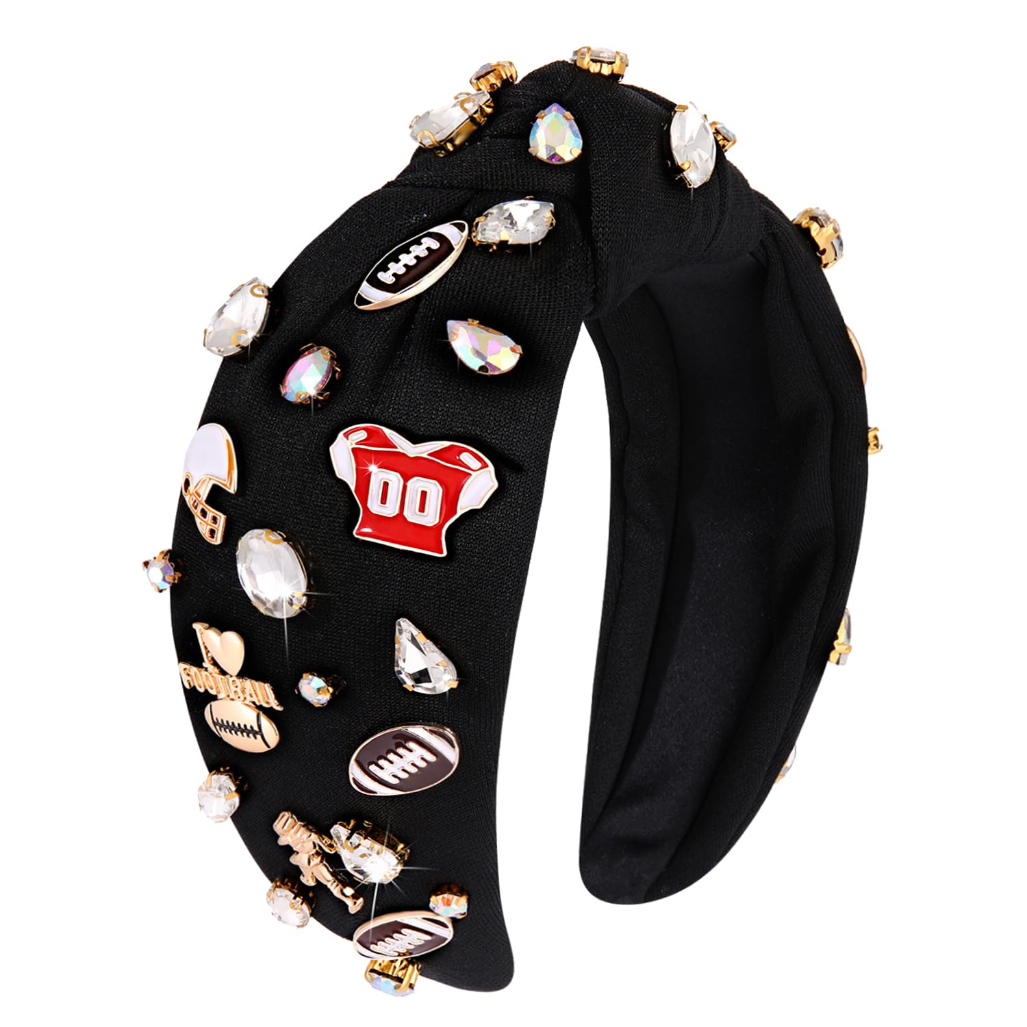 Football Headband for Women Football Mom Accessories Crystal Rhinestone Jeweled Wide Top Knot Headband Game Day Sports Hair Accessories Gift (Black) - Image 9