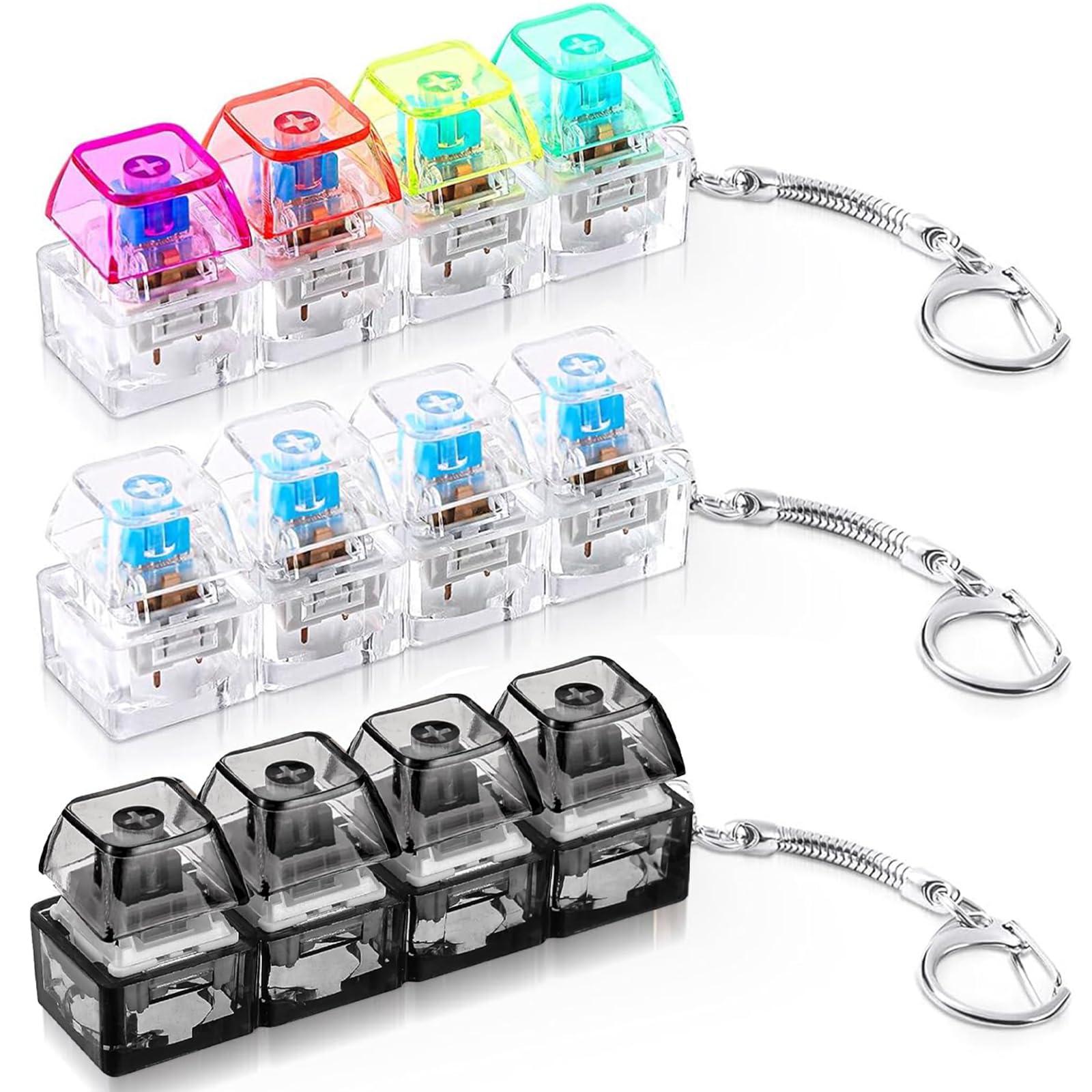 Keyboard Fidget Toy, Fidget Toys Adults, 3 PCS 4-in-1 Fidget Keyring Mini Fidget Toys, Fidget Keychain for to Pass the Time, Keyboard Fidget for 15+ Years Old Boys Girls Students Adults for Gift