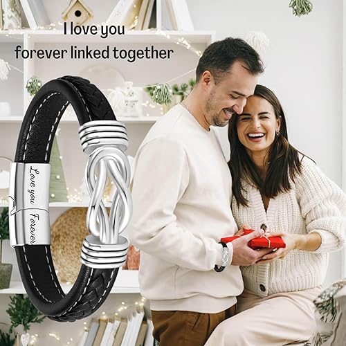 Miniatura 2 de Coolvy Pulsera con texto en inglés "To My Man Straighten Your Crown" para marido, novio, pulseras de cuero trenzado para hombre, San Valentín,