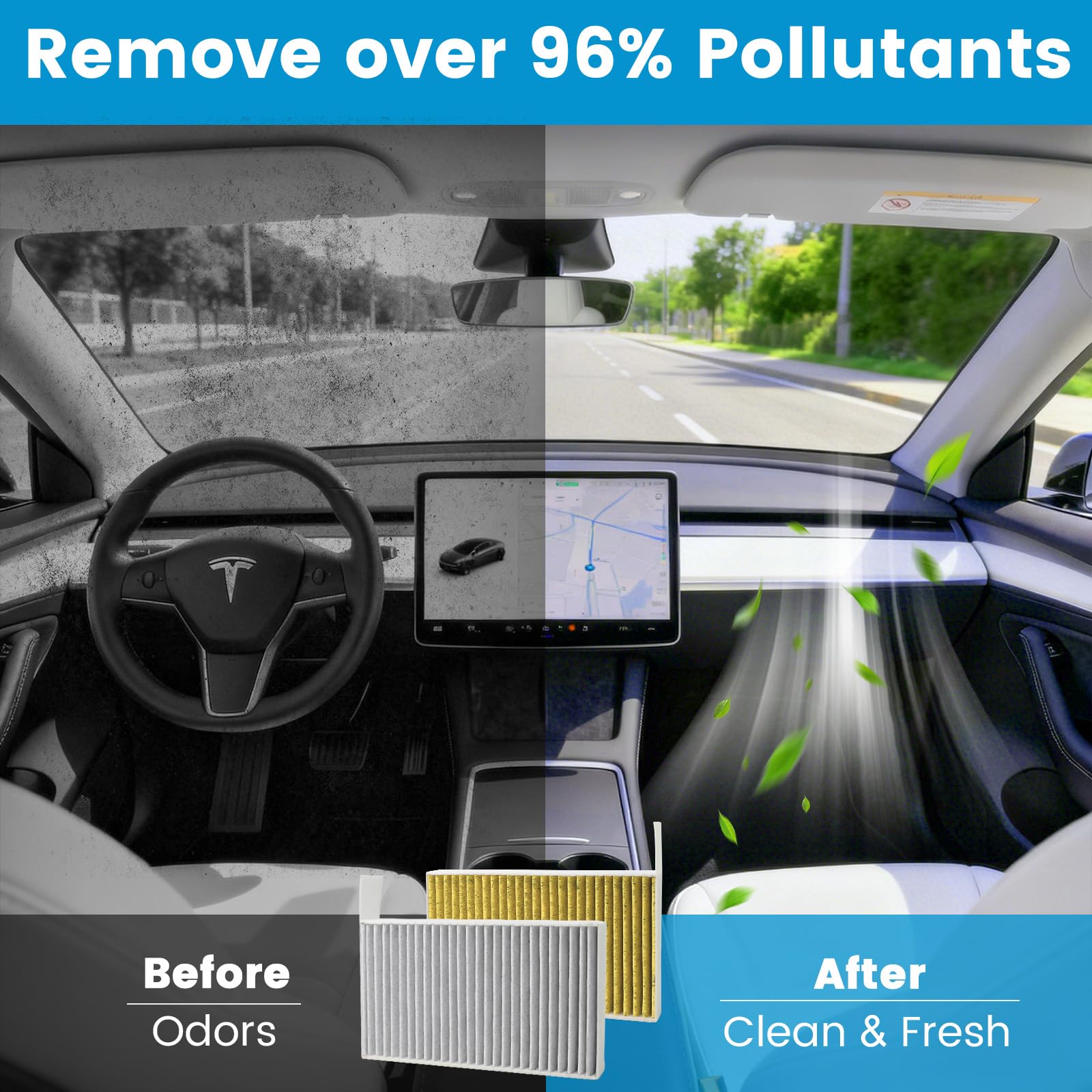 2 filtri per abitacolo con carbone attivo, compatibili con Tesla Model 3 (2017-2025) e Tesla Model Y (2020-2025), filtro dell'aria abitacolo PM2.5, ricambio OEM, filtro dell'aria auto per