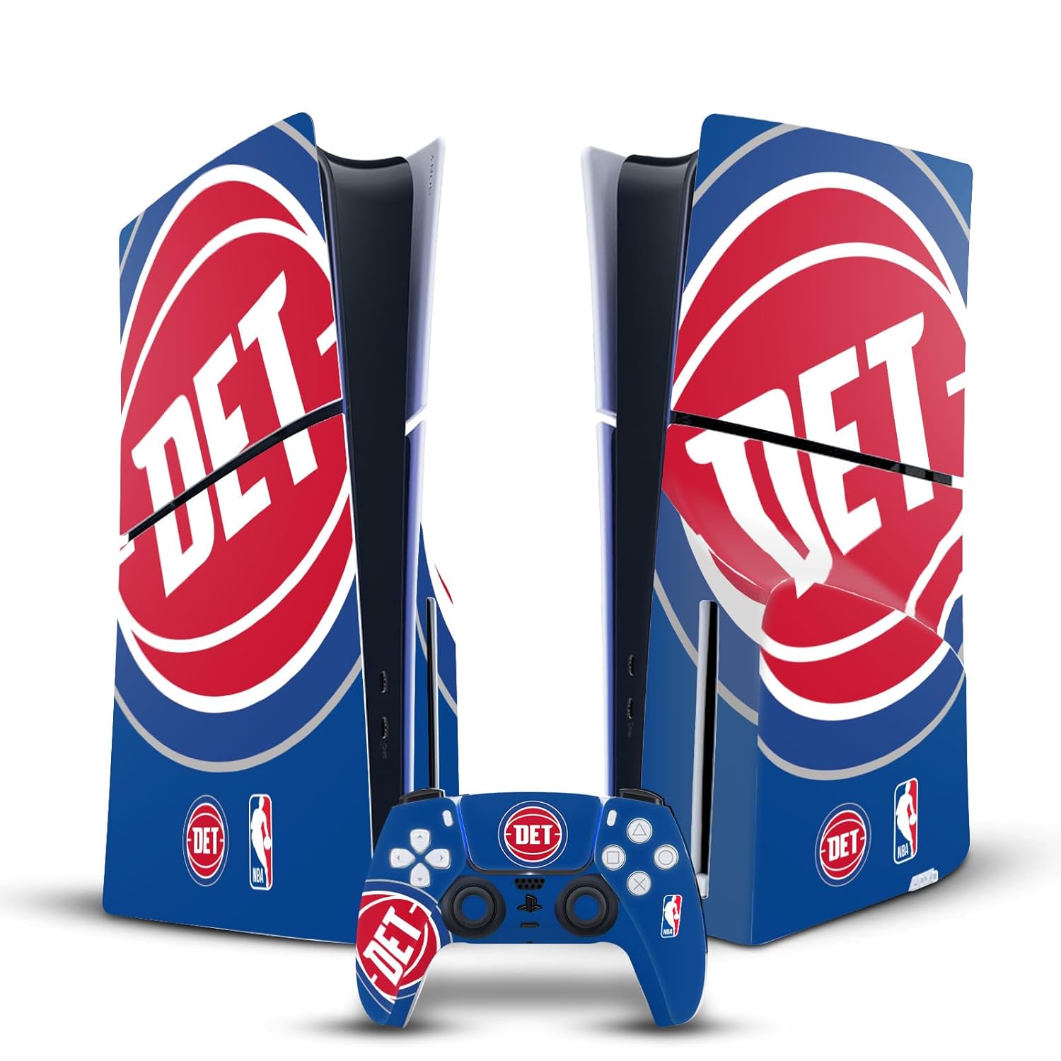 Head Case Designs Officially Licensed NBA Oversized Detroit Pistons Logo Vinyl Sticker Gaming Skin Decal Cover Compatible With Sony PlayStation 5 PS5 Slim Disc Edition Console & DualSense Controller