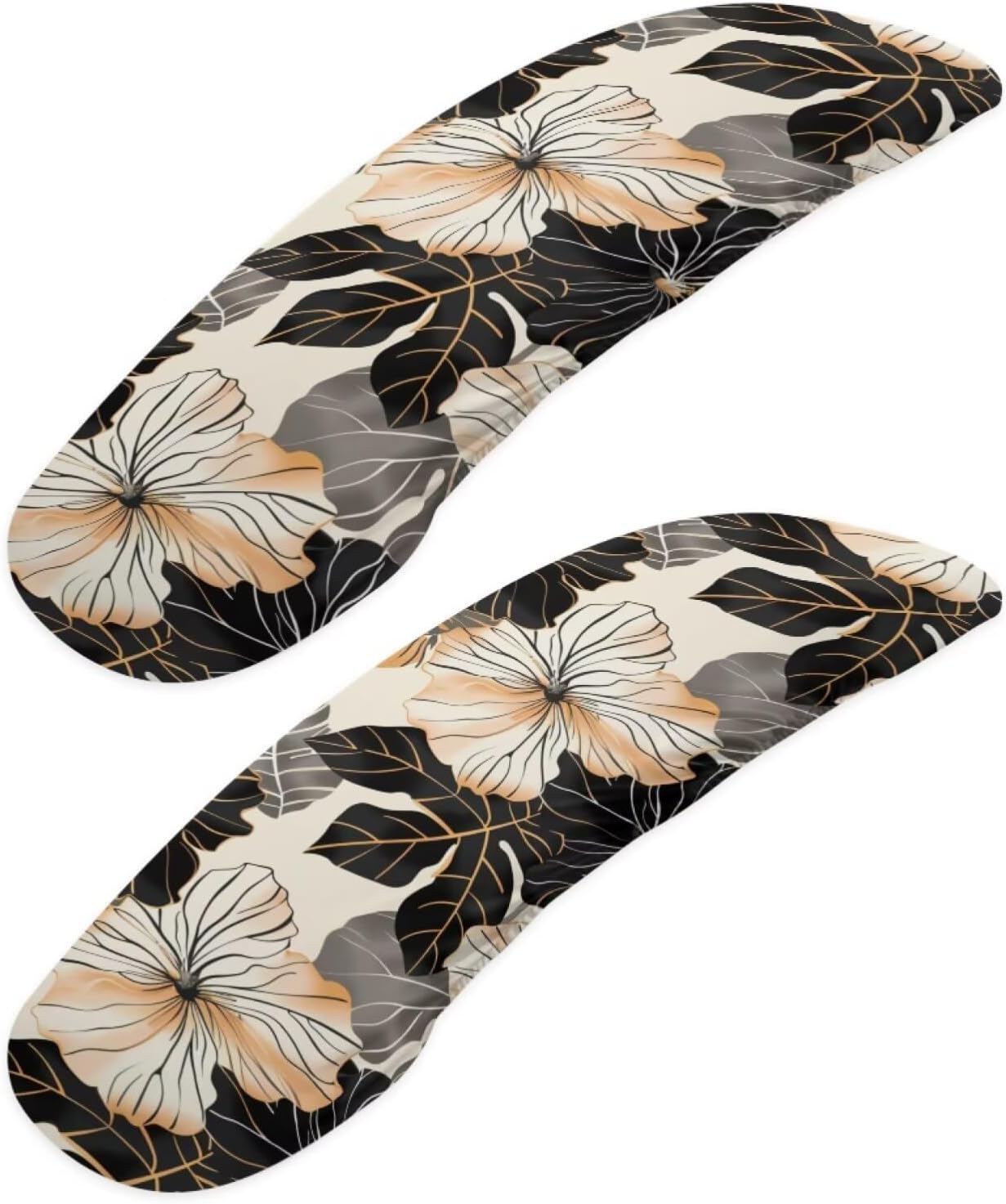 Elegant Flowers Printed Chair Arm Pad Covers, Washable Elastic Office Chair Armrest Slipcovers Covers Pads (2 Pcs/Set)