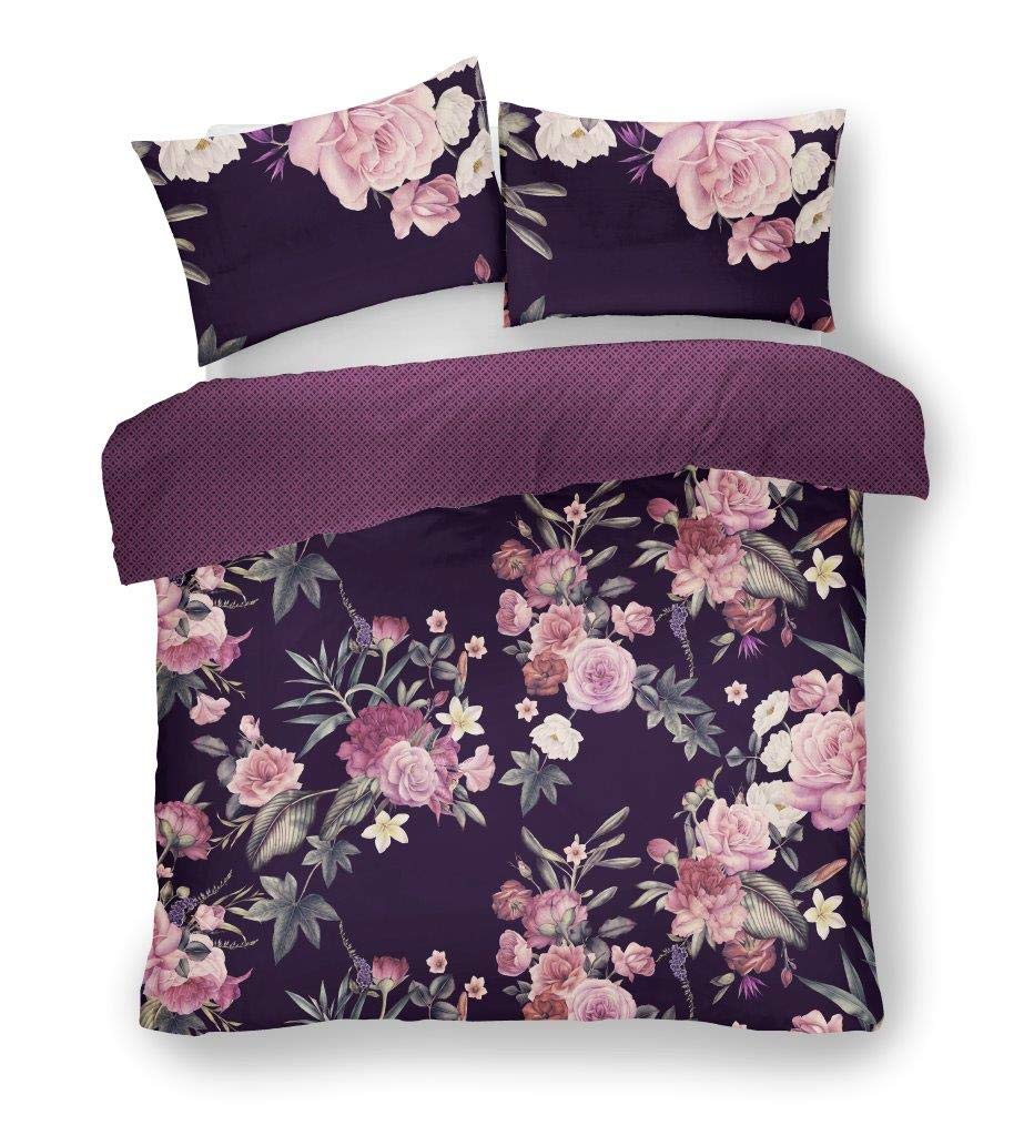EHD Flora Luxurious Large Flowers Pattern Duvet Cover Sets Quilt Cover Sets Fully Reversible Bedding Sets With Pillowcases (Purple, Single Size)