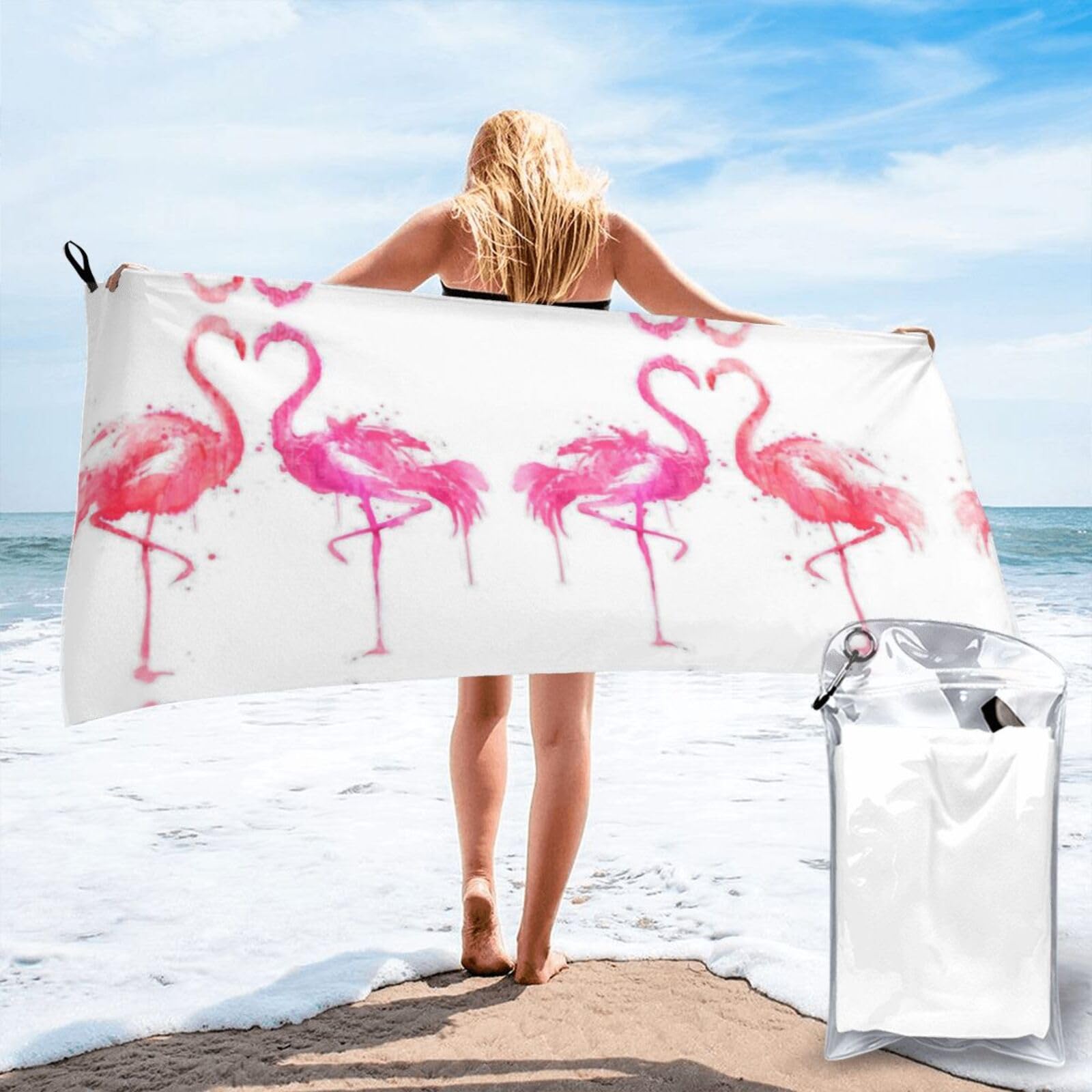 ENGhjes Ink Flamingos Print Camping Towel Fast Drying Bath Beach Shower Wrap For Gym Camping Vacation Adults Portable Gift