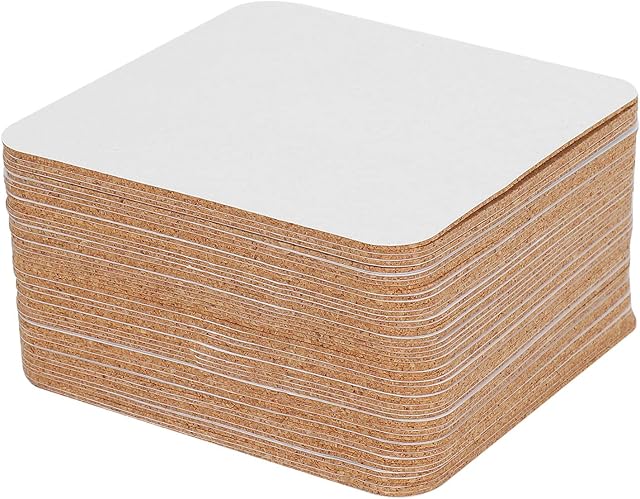YIZAN Self-Adhesive Cork Coasters, Cork Mats Cork Backing Sheets for Coasters and Supplies (50, Square), White