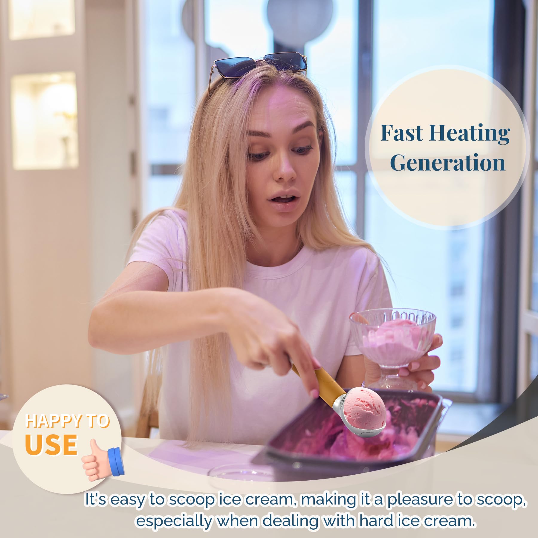 Cuillère à crème glacée chauffante rechargeable, cuillère à glace électrique avec affichage LED, chauffe à 70°C pour glace dure, facile pour les seniors et les enfants, étanche IP67