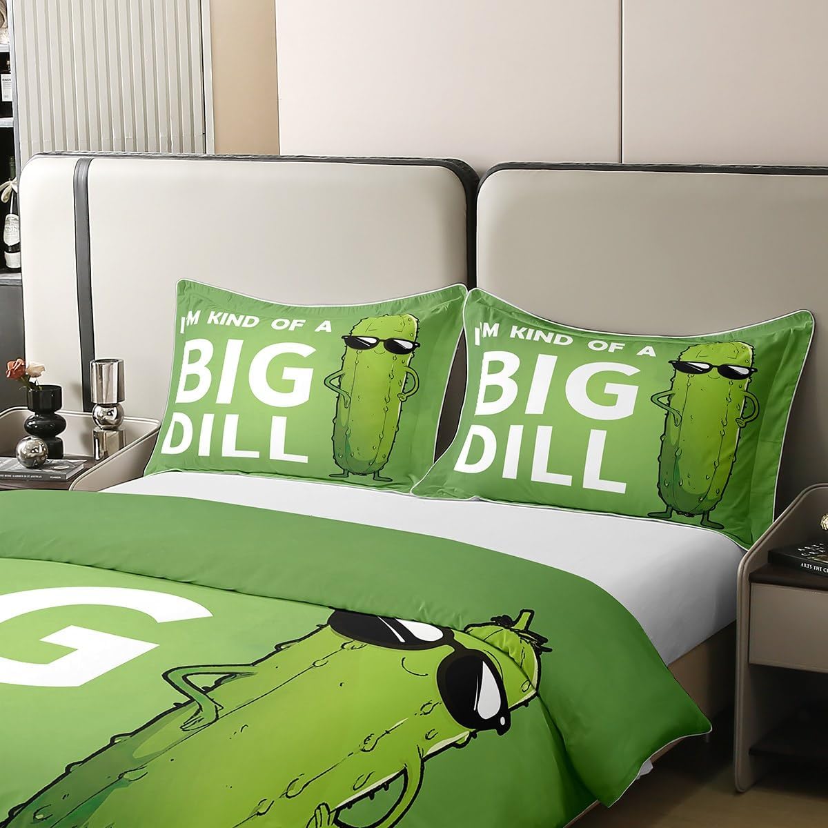 jejeloiu Kids Pickles Bedding Set Full Cute Pickles Bedding Duvet Cover 100% Cotton Set for Boys Decor Cucumber Print Comforter Cover Set Green Vegetable Bedspread Cover Bedroom Quilt Cover 3Pcs