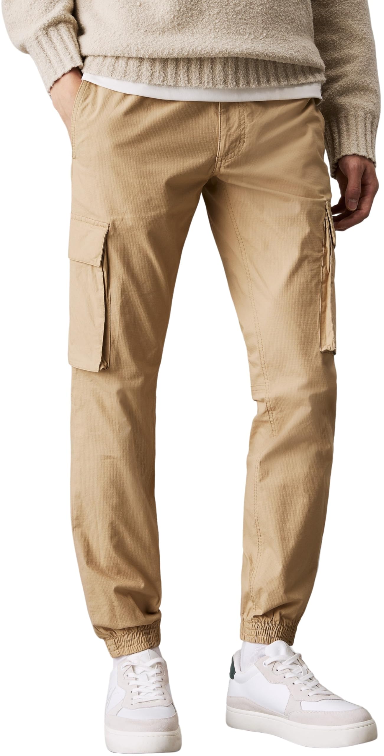 Calvin Klein Men’s Skinny Fit Cargo Trousers with Pockets, Beige (Travertine), 32W