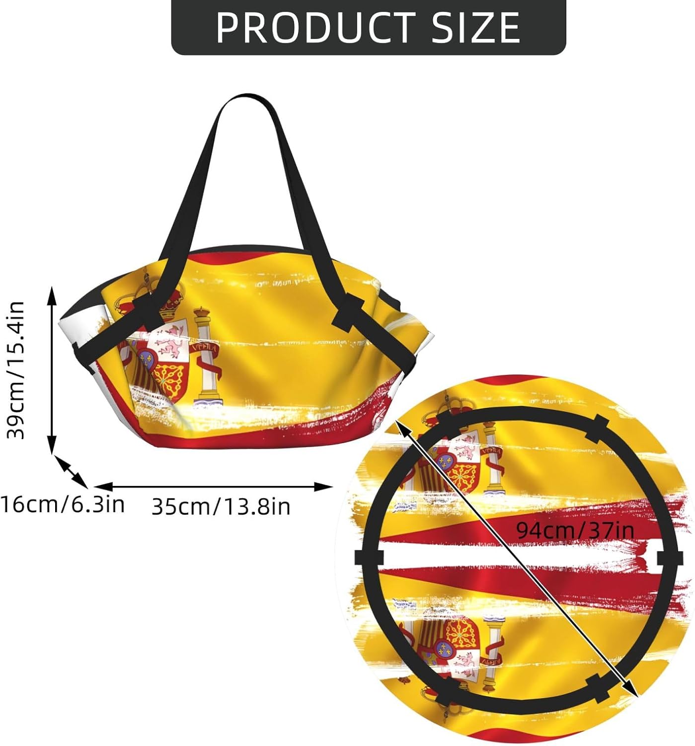 Foldable Camping Bag for Outdoor Picnic Beach Use Comfortable Light with Unique Exquisite Spain Flag Print