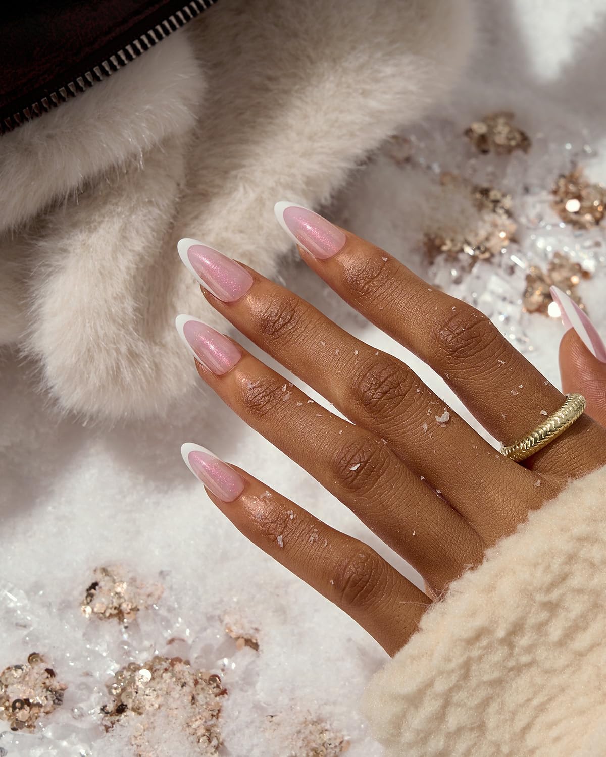 BTArtboxnails XCOATTIPS French Tip Press On Nails - Pink Glitter Base Medium Almond Press On Nails, 90 Pcs Salon Quality Soak Off Soft Gel Nail Tips Extension in 15 Sizes