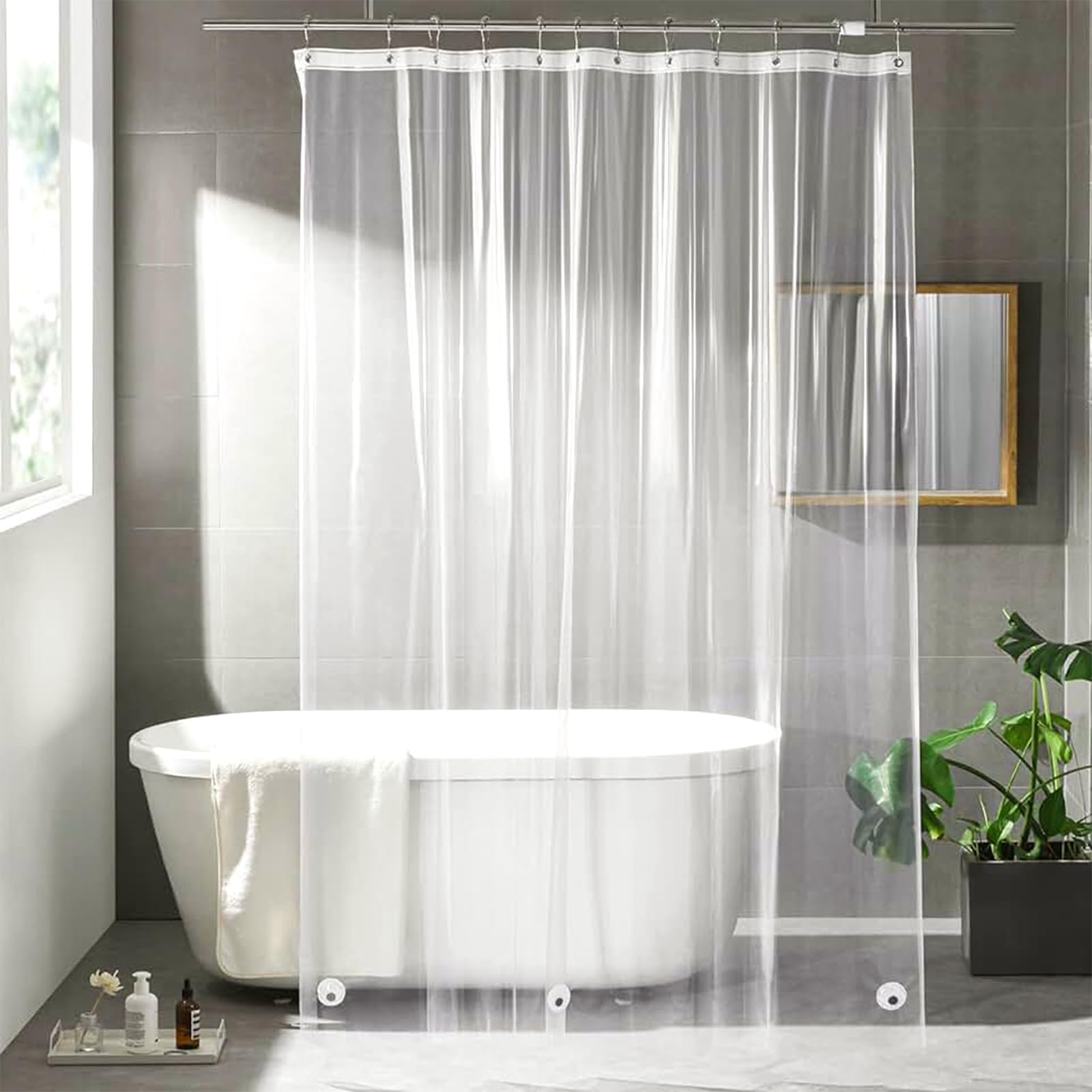 Cortina de Ducha Transparente 180x200 cm Cortina Ducha Antimoho PEVA Impermeable Cortina Baño Transparente con 12 Ojales para Ducha o Bañera