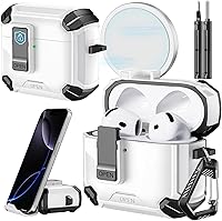 Vista 45 de Inesore Funda para AirPods Pro 3 (2025) con soporte para teléfono y kit de limpieza, compatible con MagSafe, cubierta de bloqueo automática