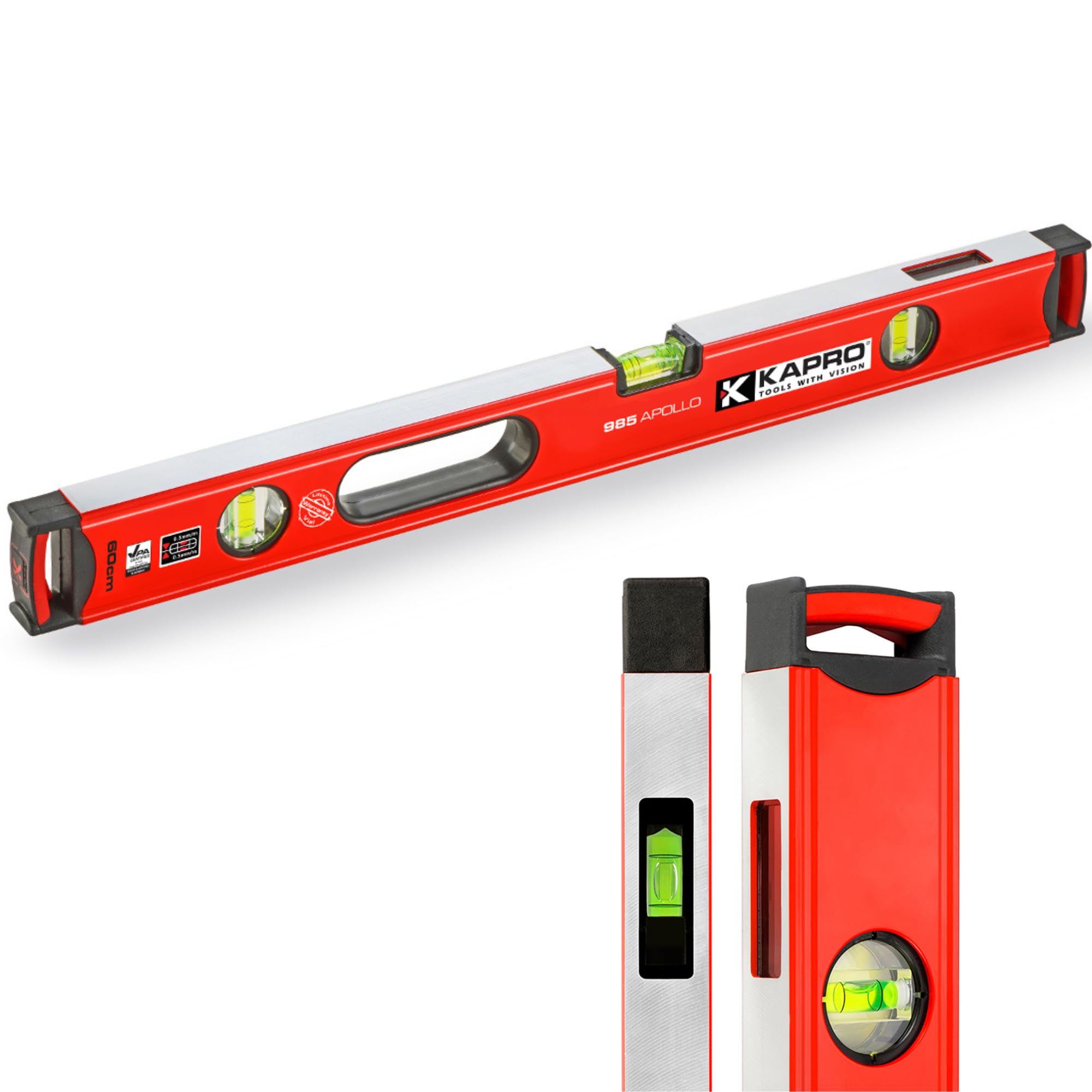 Kapro - 985-41X Apollo Heavy-Duty Professional Box Level - Features Magnified Vials and Dual-View Plumb Site - VPA Tested - 24 Inch