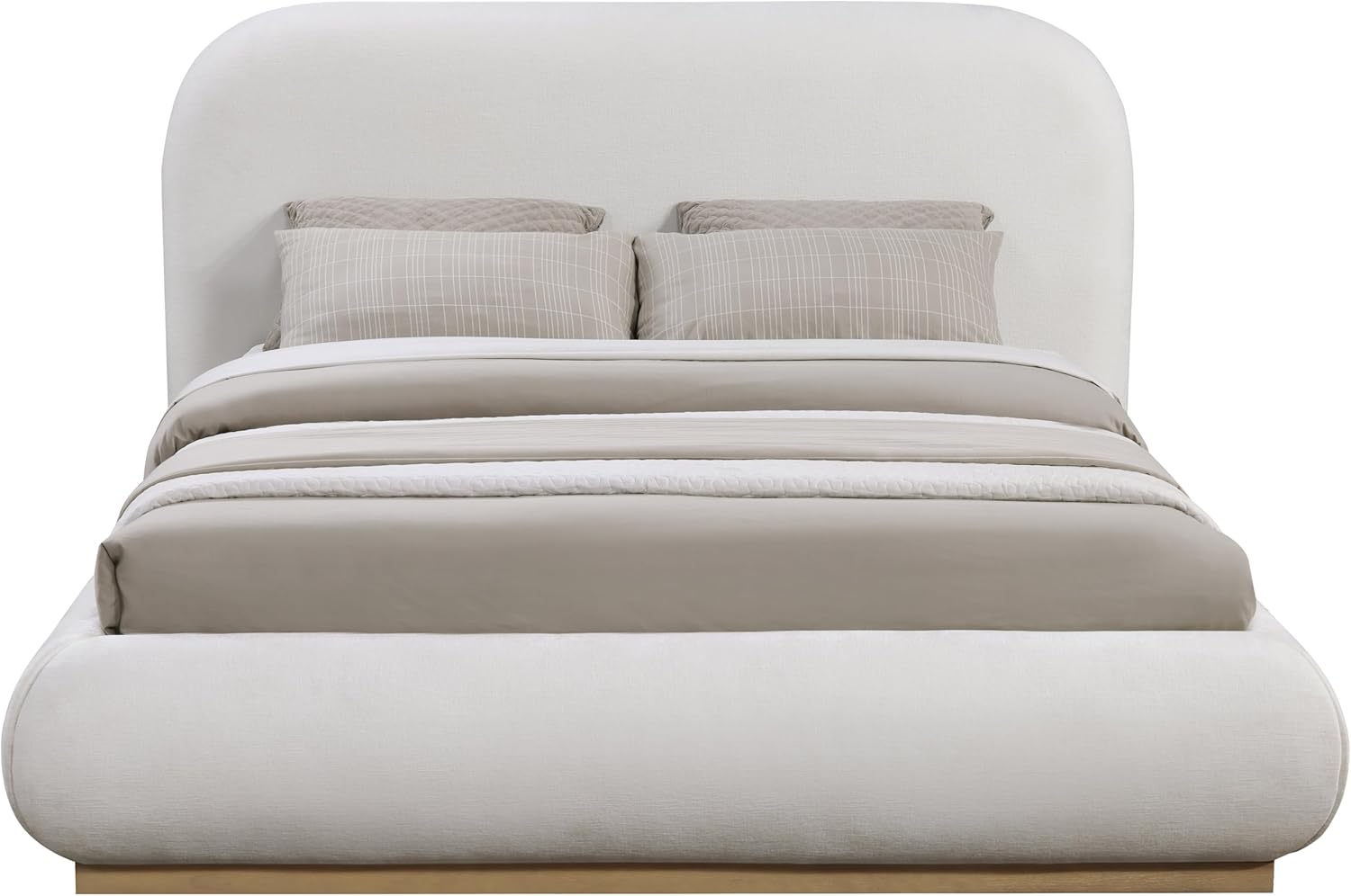 Meridian Furniture B1211Cream-K Vaughn Collection Modern | Contemporary King Bed with Soft Cream Chenille Fabric, Natural Finish Solid Wood Base, 90" W x 93" D x 44.5" H, Cream, King