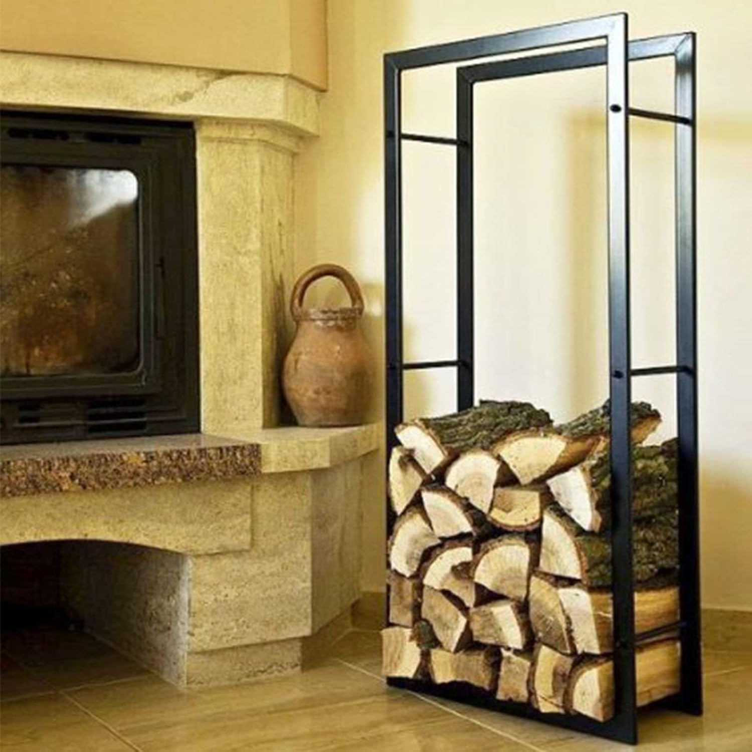 Firewood Rack Heavy Duty Firewood Racks House-Shaped Firewood Log Storage Stacker Stand, Decorative Indoor Outdoor Fireplace Metal Firewood Storage Log Rack, Wood Storage Rack