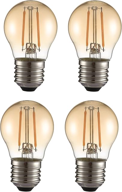 TEKLED® G45 Filament Vintage LED Bulbs | E27 Edison Screw | Energy Saving 2W Light Bulb 22W Equivalent | NONDIMMABLE Amber 2400K 220LM | 4-Pack | Warm White