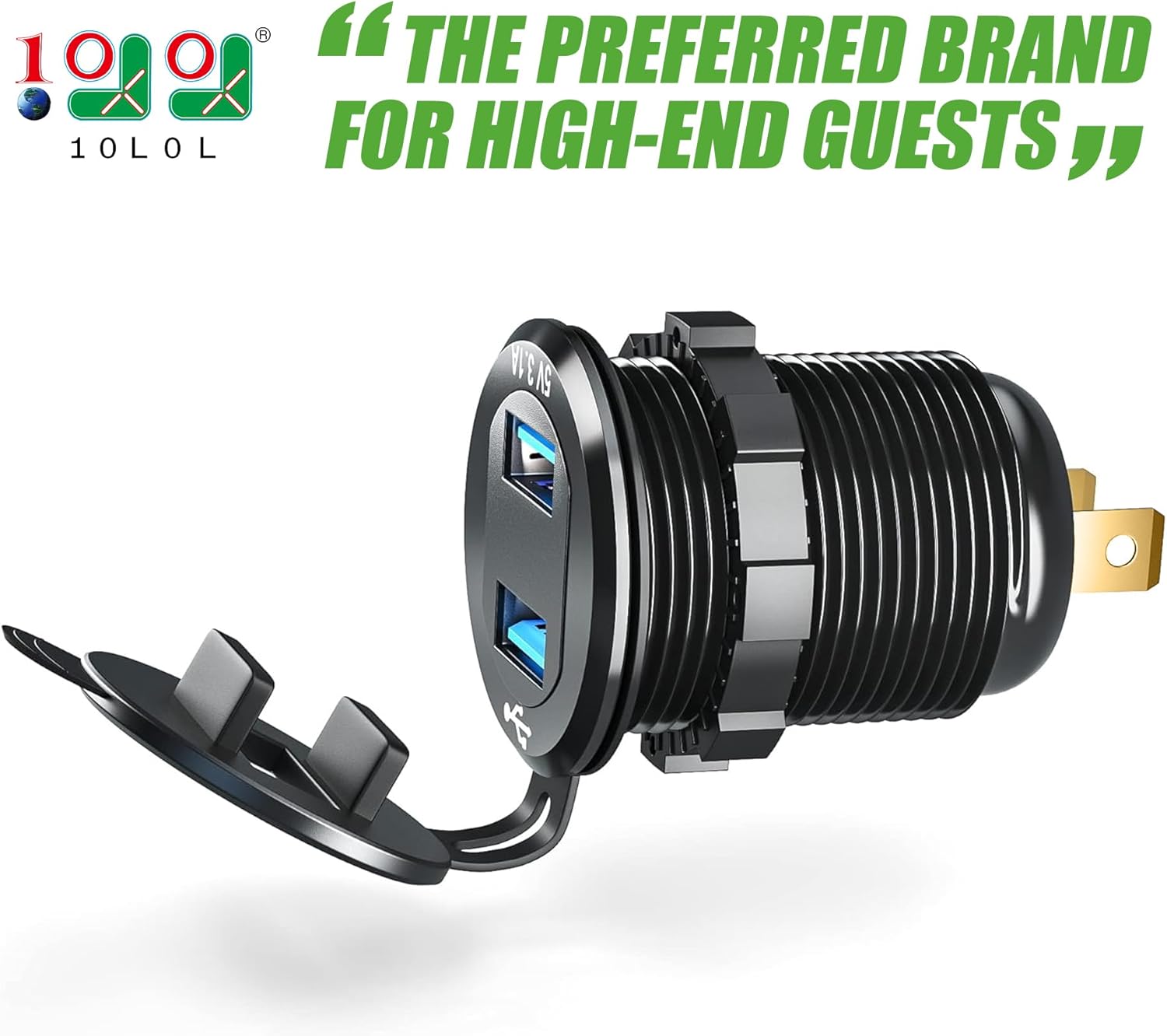 10L0L Universal 48V Golf-Cart-USB-Charger-Adapter with LED Digital Display, Dual Port 3.1A Quick Charge Fast Charging Power Socket for Club Car, EZGO, Yamaha – Phone Charging Port