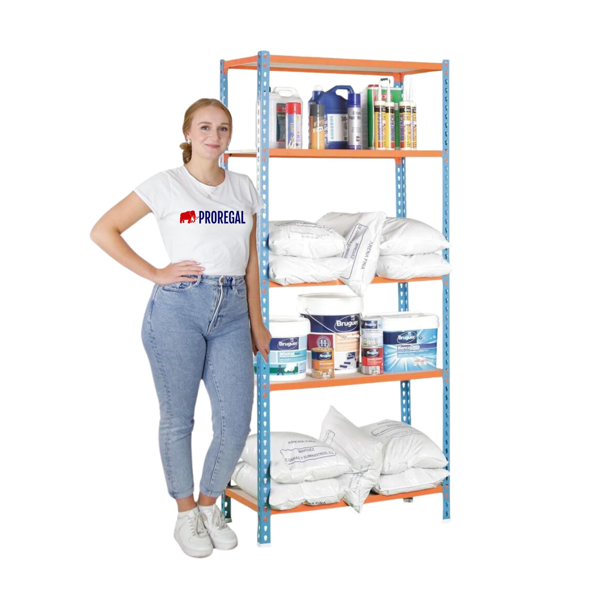 PROREGAL Schwerlastregal MULI | HxBxT 180x80x30cm | 5 Fachböden | Fachlast 150kg | Blau-Orange | Lagerregal Kellerregal Werkstattregal Metallregal Fachbodenregal Steckregal