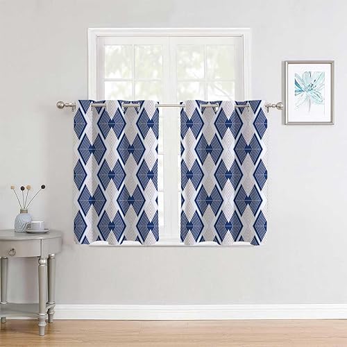 Miniatura 3 de Cortinas De Cocina Modernas Dark Blue Lattice Geometry Polka Dots Nordic Curtains for Sliding Door Tapestry Curtains 72Inch Width by 85Inch Length,2