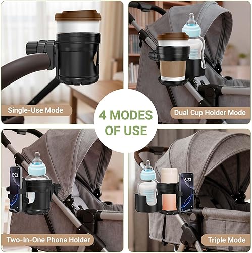Miniatura 3 de ZealSound Portavasos para cochecito  Soporte para botella 3 en 1 con soporte para teléfono, soporte para bebidas con rotación de 360 grados para