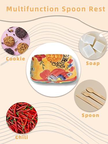 Miniatura 6 de Colorido soporte de cuchara pintado a mano de 4.75 pulgadas de cerámica para encimera de cocina, estufa de cocina, apto para lavavajillas, multicolor