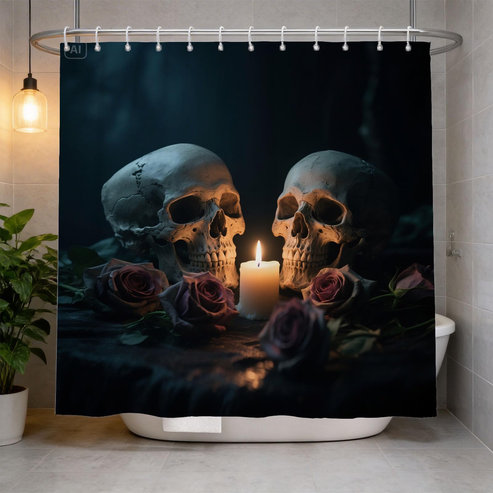 Hongduo 3D Skull Rose Shower Curtain for Stalls Bathtubs Mysterious Vintage Bathroom Decor Shower Curtain Set Polyester Fabric Waterproof 180x180cm/71X71 Inch with Hooks