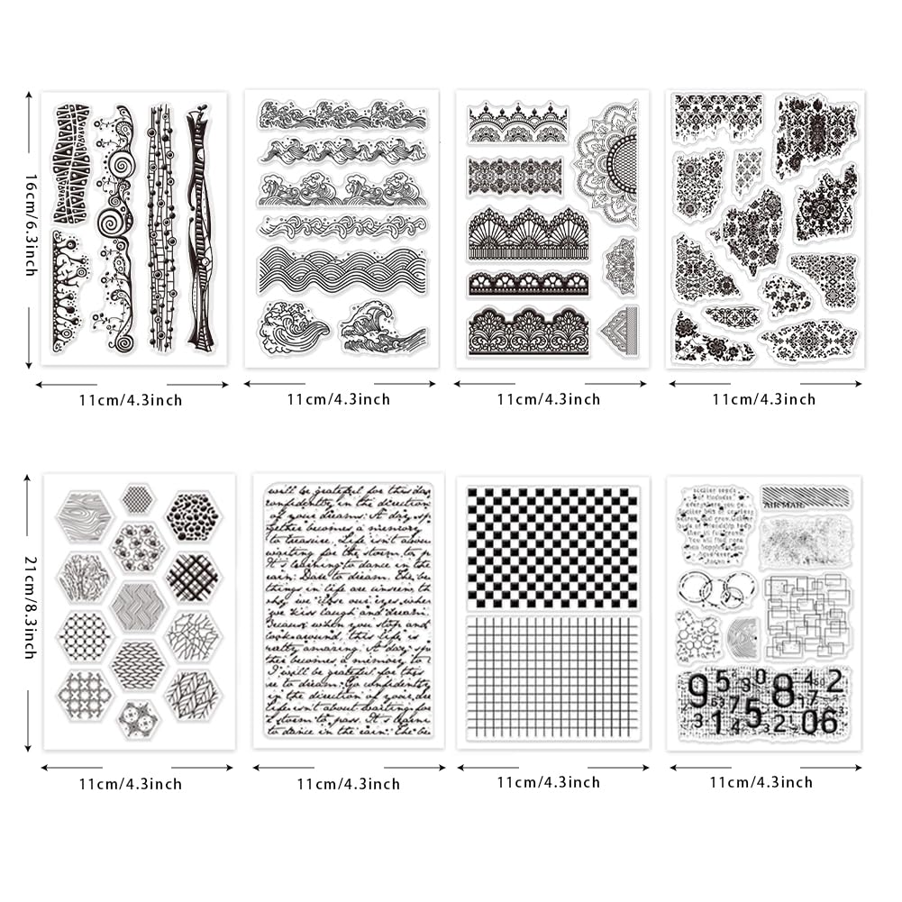 PH PandaHall 6 hojas de sellos transparentes para fondo de pintura artística, sellos transparentes decorativos transparentes para manualidades, sellos de goma para hacer tarjetas, álbumes de recortes