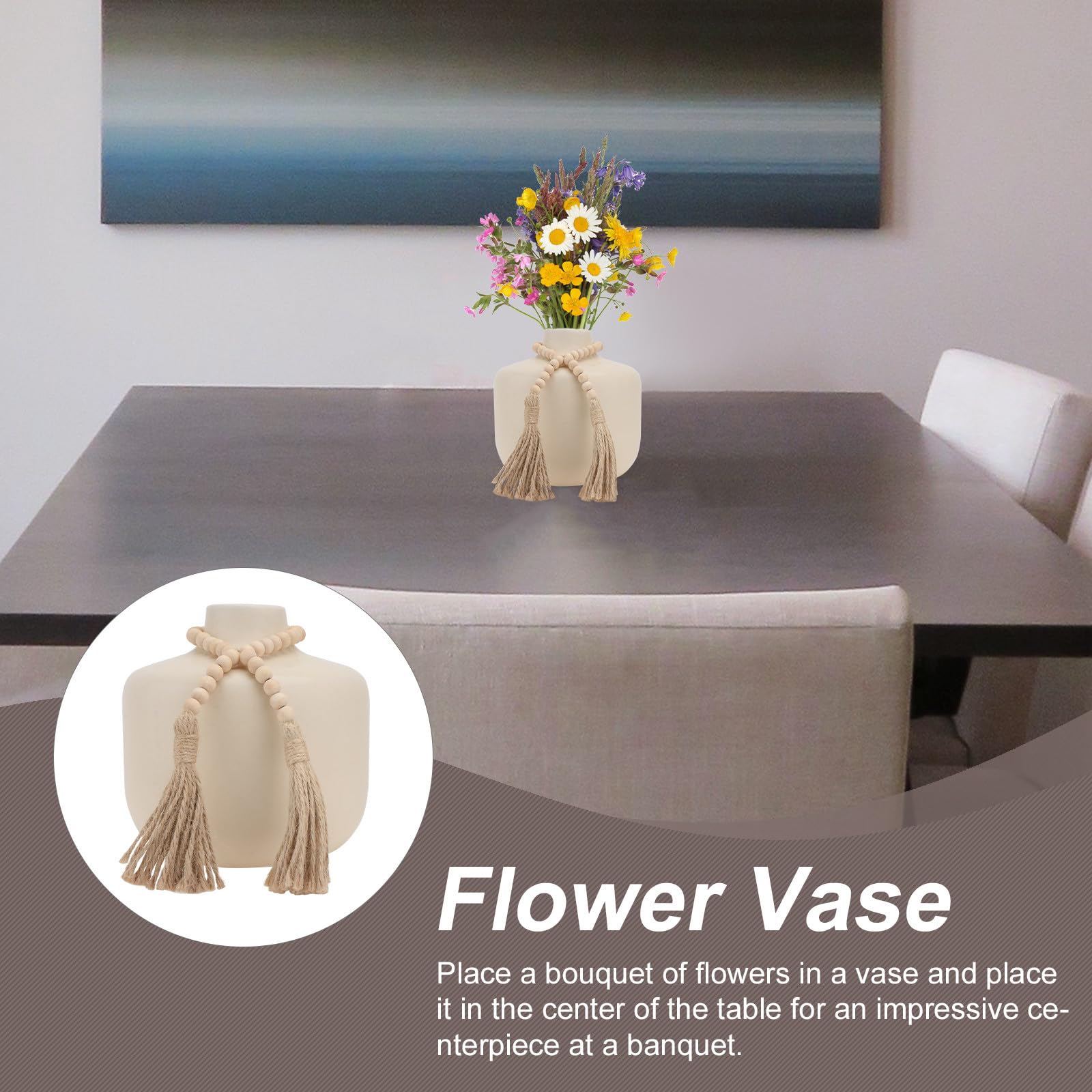 Vaso in Ceramica Stile Nordico Beige Perle di Legno