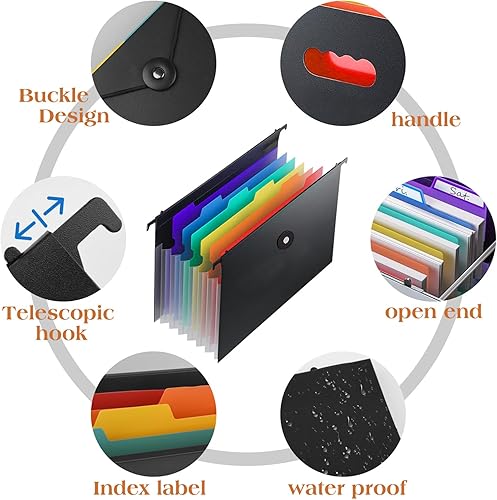 Miniatura 6 de Paquete de 3 carpetas colgantes para A4, archivador de papel carta, organizador de archivadores, carpetas colgantes de plástico, carpetas colgantes