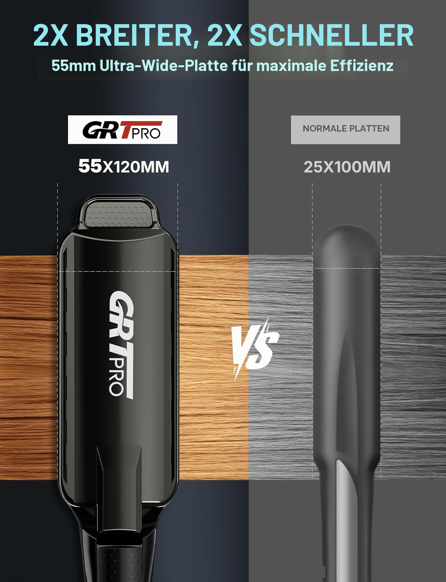 Glätteisen Breit Extra 55mm Haarglätter Professioneller Styler, Anti-Frizz Ionen-Technologie Keramik-Turmalin-Beschichtung LCD-Display 19 Temperaturstufen 50~230°C, Für Dickes, Krauses, Lockiges