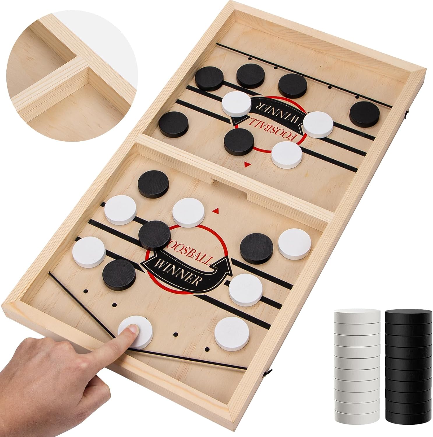 Extra Large Wooden Fast Sling Puck Game – Super Sling Hockey Table for Family Game Night & Parties | Foosball Winner String Puck Game with 20 Pucks & Storage Bag | Premium Wood Construction Extra Large Wooden Fast Sling Puck Game – Super Sling Hockey Table for Family Game Night & Parties | Foosball Winner String Puck Game with 20 Pucks & Storage Bag | Premium Wood Construction