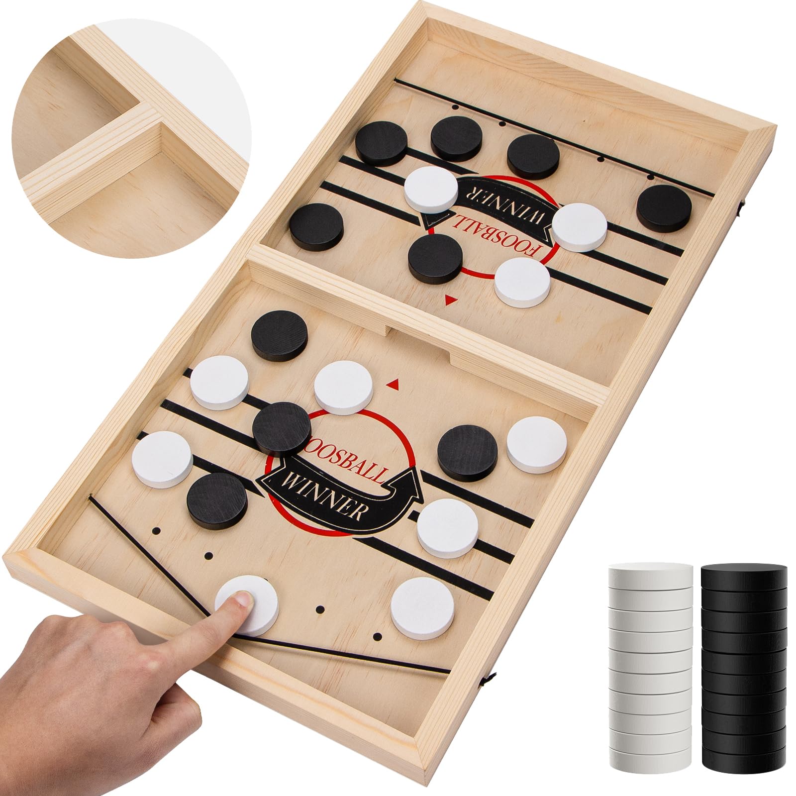 Extra Large Wooden Fast Sling Puck Game - Super Sling Hockey Table for Family Night & Parties | Foosball Winner String Puck With 20 Pucks & Storage Bag | Premium Wood Construction