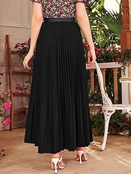 Amazon.com: TIMEKE Women's Long Skirt Solid Pleated Maxi