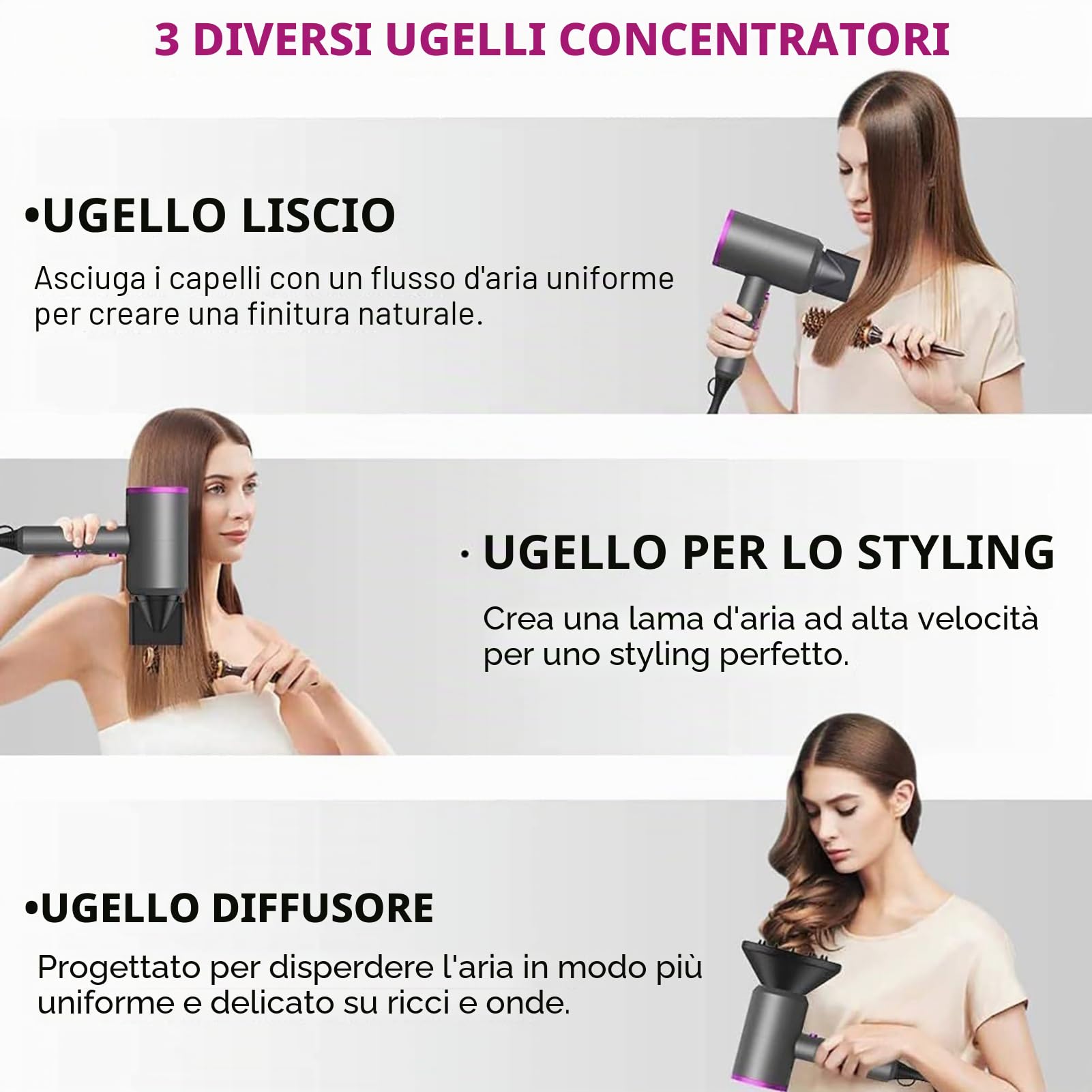 Asciugacapelli con motore AC da 1800 W, Slopehill, asciugatura rapida, asciugacapelli da salone con tasto caldo/freddo, 3 impostazioni di temperatura, 2 marce (grigio)