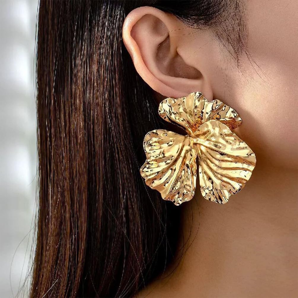 Unique Chunky Gold Large Ginkgo Leaf Flower Stud Earring for Women, Trendy Big Irregular Geometric Floral Earring Boho Party Jewelry Gift Accessories - Image 4