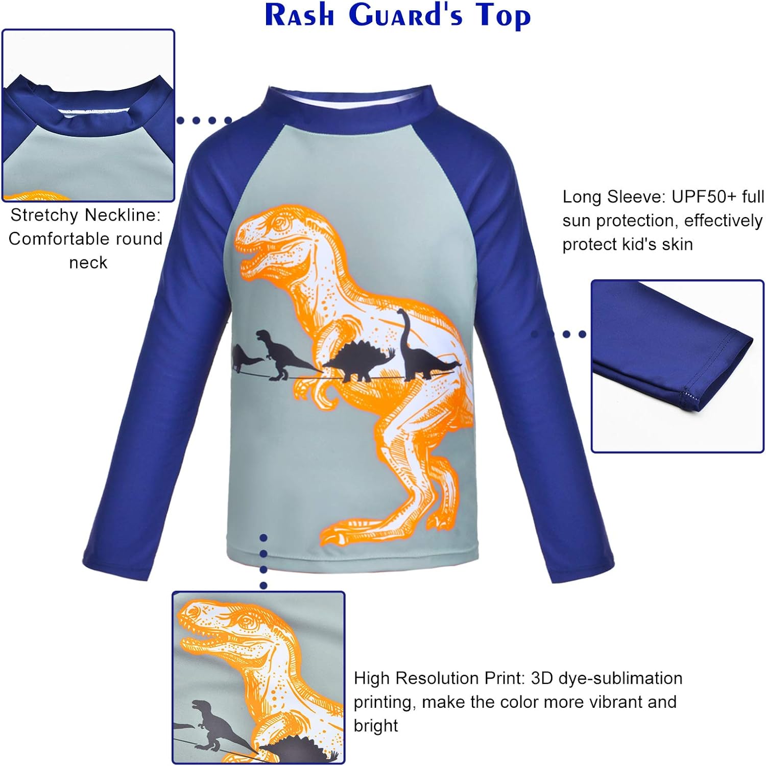 Boys Two Piece Rash Guard Swimsuits Sets Kids Long Sleeve Sunsuit Swimwear Sets - Image 3