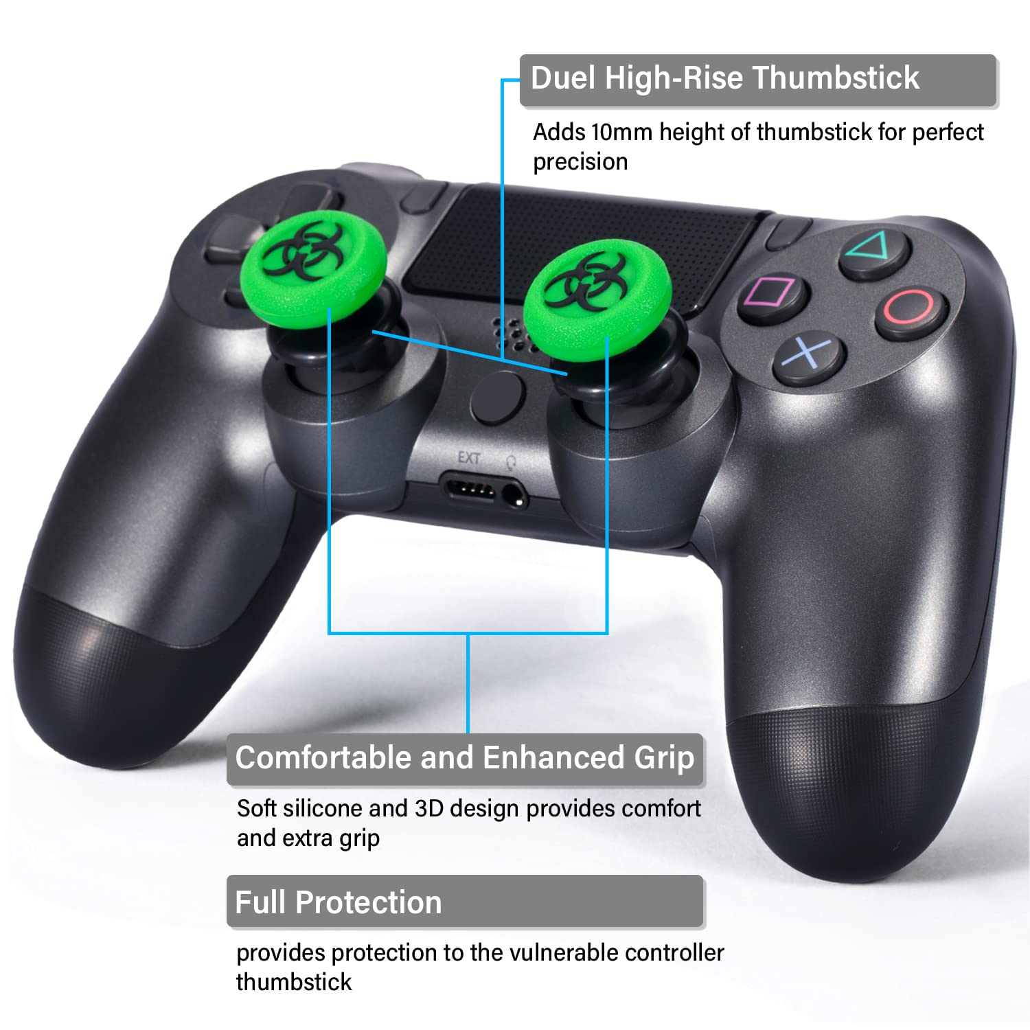 FPS Thumbstick Extender & 3D Texture Rubber Silicone Grip Cover 2 Sets for PS5 Dualsenese & PS4 Controller (BioH Green) - Image 9