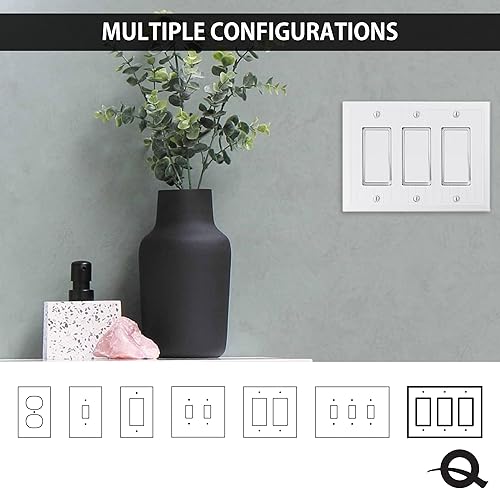 Miniatura 6 de Questech Decor - Cubierta para interruptor de luz triple basculante, placa de pared eléctrica de 3 segmentos, decoración de triple interruptor,