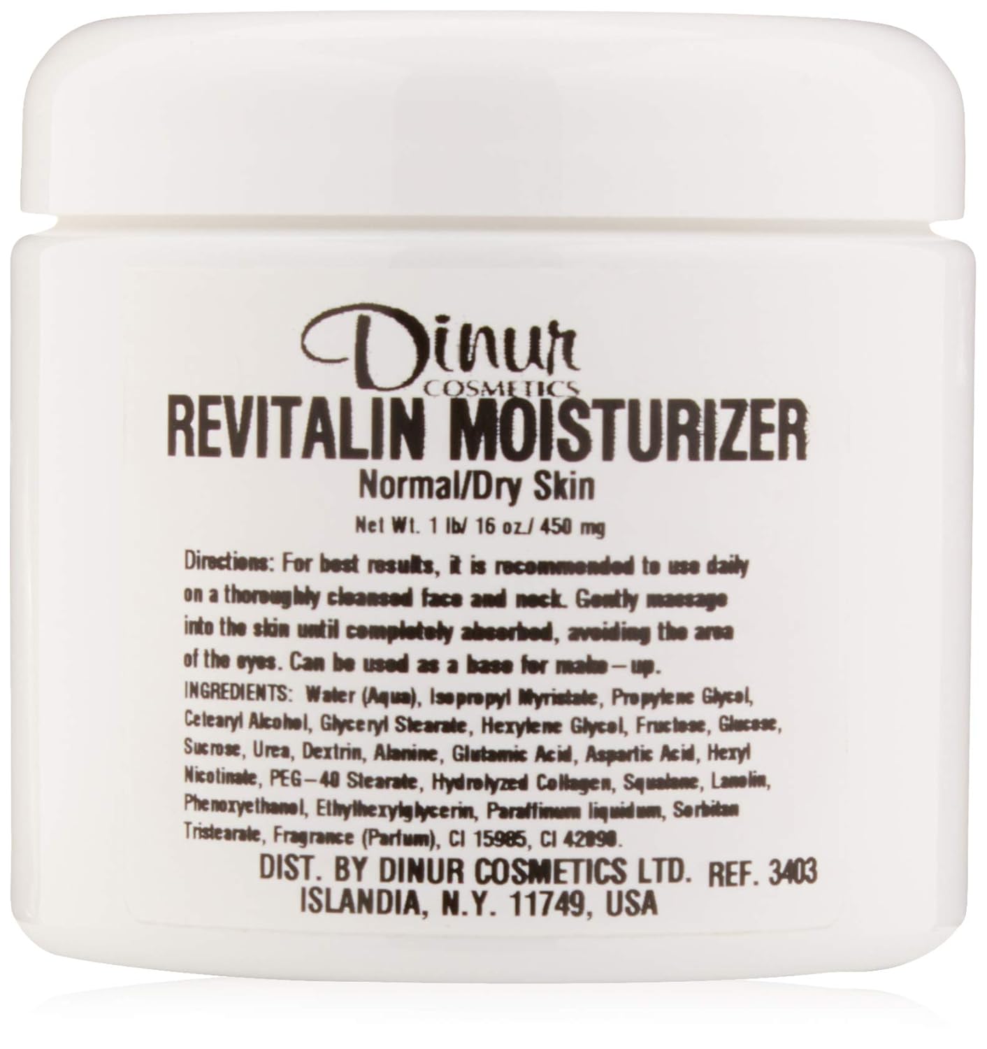 Dinur Cosmetics Revitalin Moisturizer for Dry/Normal Skin Day & Night Cream Improves Skin Elasticity & Tightness Removes Wrinkles Lines 16 oz, 450 mg