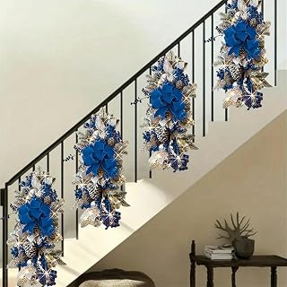 4 guirnaldas navideñas iluminadas para escaleras, 60 cm, con Forma de lágrima, para decoración de barandillas, Paredes, Ventanas, chimeneas navideñas, Color Azul