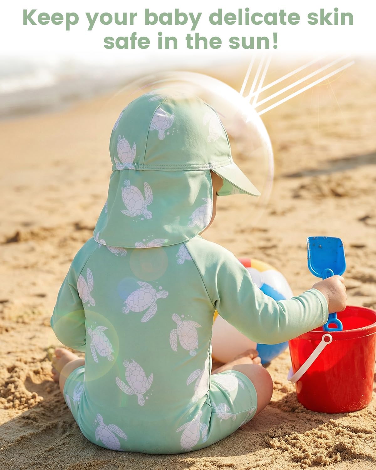 JiAmy Costume da bagno intero per bambino, con cappello da sole, a maniche lunghe, con cerniera, protezione solare, da spiaggia